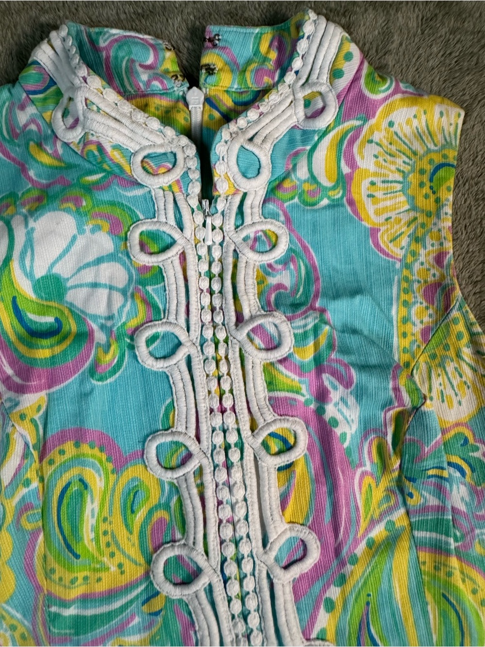 Lilly Pulitzer Aqua Paisley-Print Mini Dress with White Trim - Picture 2 of 5